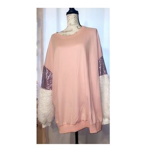 Sequin and fur sleeve sweater